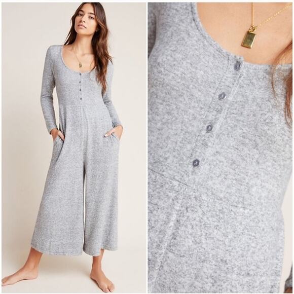 By Anthropology Pants - By Anthropology Marisa Hacci Heathered Gray Wide Leg Knit Jumpsuit L